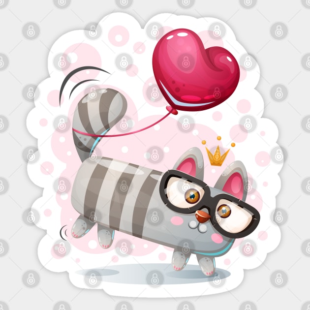 Adorable Kitty with Glasses Holding Love Balloon Sticker by Urbanprint